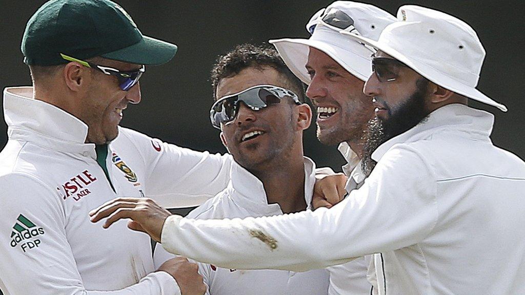 Faf du Plessis, JP Duminy, JP de Villiers and Hashim Amla celebrate South African success