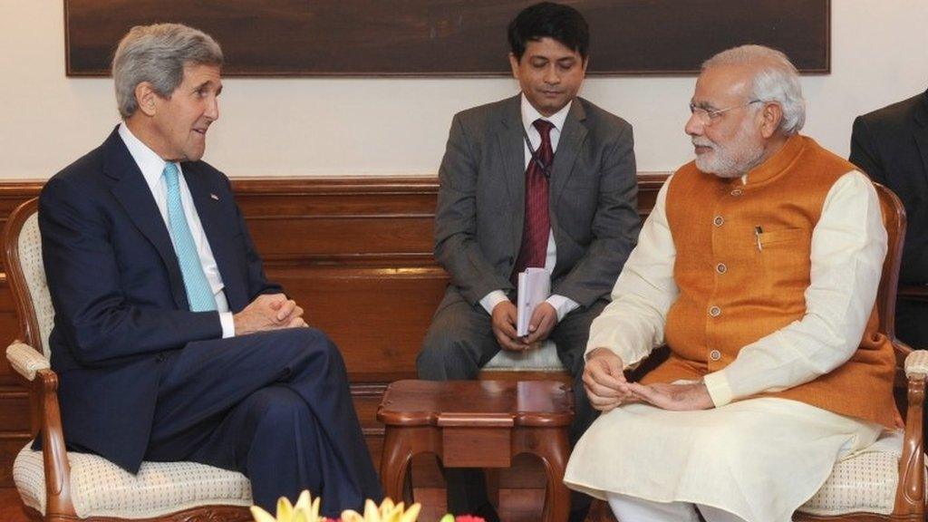 US Secretary of State John Kerry with Indian Prime Minister Narendra Modi in New Delhi, India on Friday 1 August