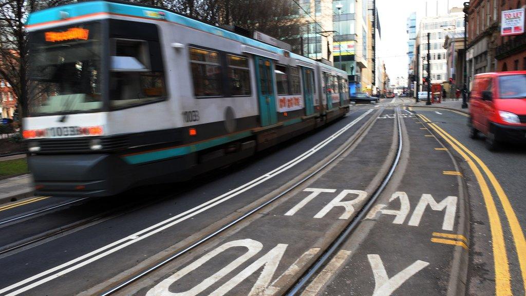 Tram in Manchester city centre