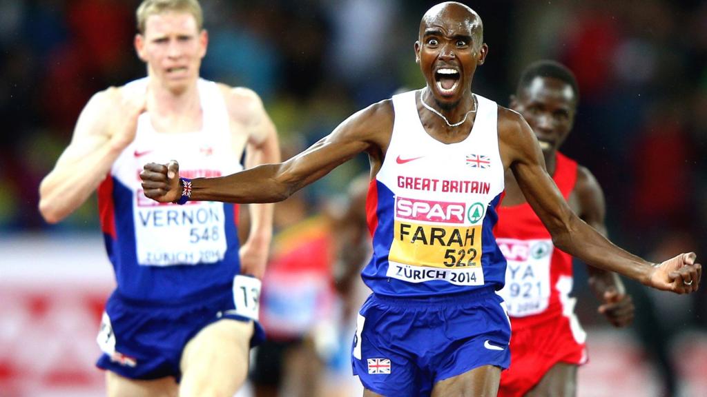 Mo Farah wins gold in the men's 10,000m in Zurich
