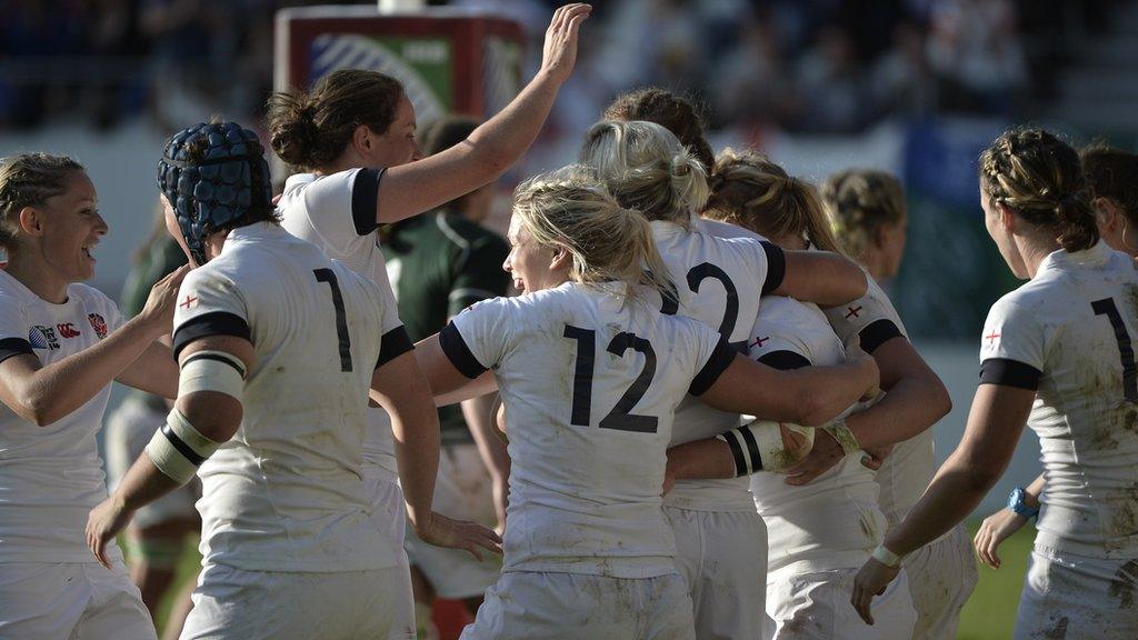 England celebrate their 40-7 win over Ireland in the Women's World Cup semi-finals