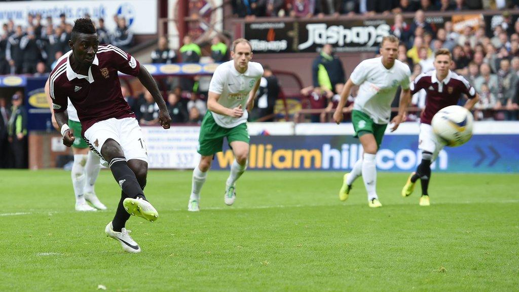 Prince Buaben scores from the spot for Hearts