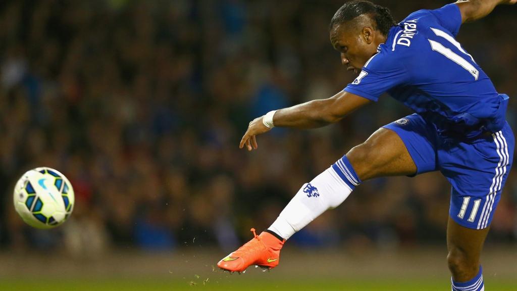 Didier Drogba shoots on his return to Chelsea