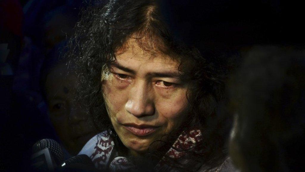 In this August 20, 2014 photo, Irom Sharmila speaks to the media after her release in Imphal, India