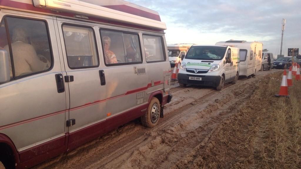 Steam fair traffic stuck in mud