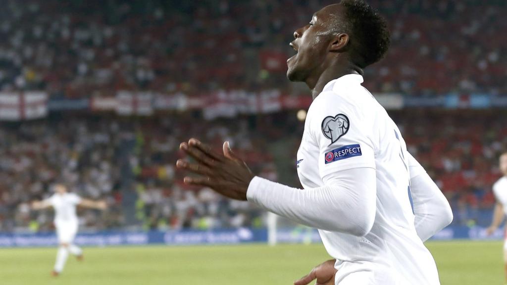 Danny Welbeck celebrates after scoring for England