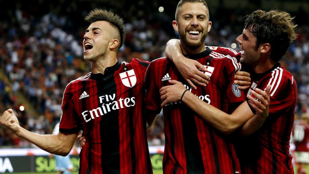 AC Milan celebrate Jeremy Menez's goal against Parma