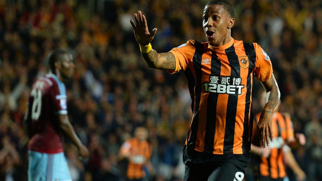 Abel Hernandez celebrates his first goal for Hull