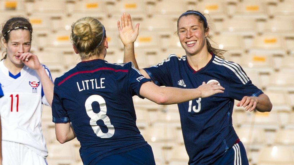 Kim Little rushes to congratulate Scotland team-mate Jane Ross