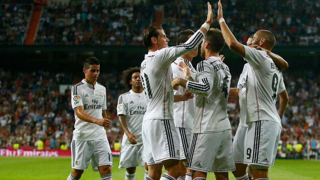 Gareth Bale and Karim Benzema celebrate for Real Madrid