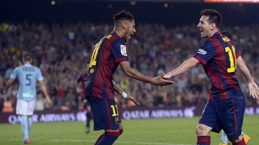 Messi and Neymar celebrate