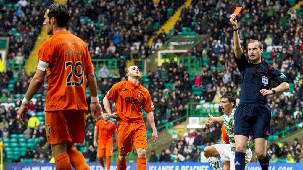 Referee Willie Collum sends off Kilmarnock defender Manuel Pascali