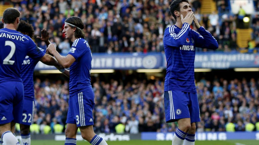 Chelsea striker Oscar celebrates