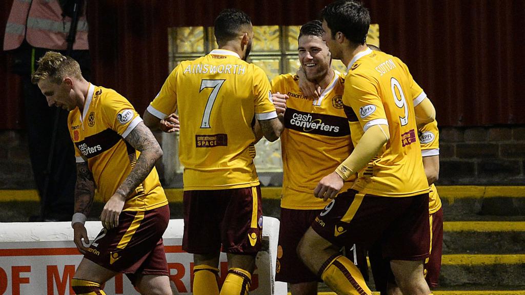 Motherwell celebrate Iain Vigurs' goal