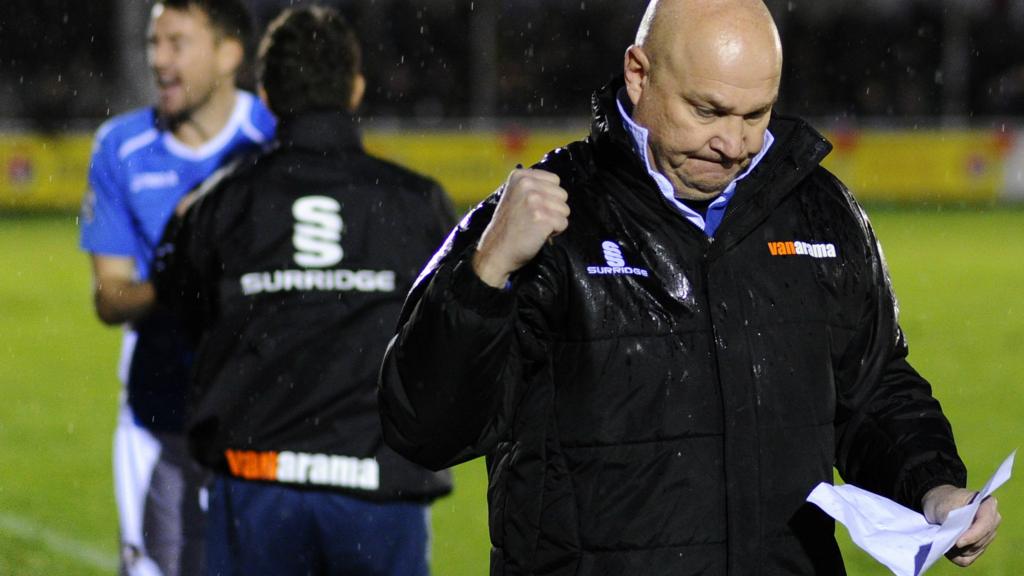 Eastleigh manager Richard Hill celebrates