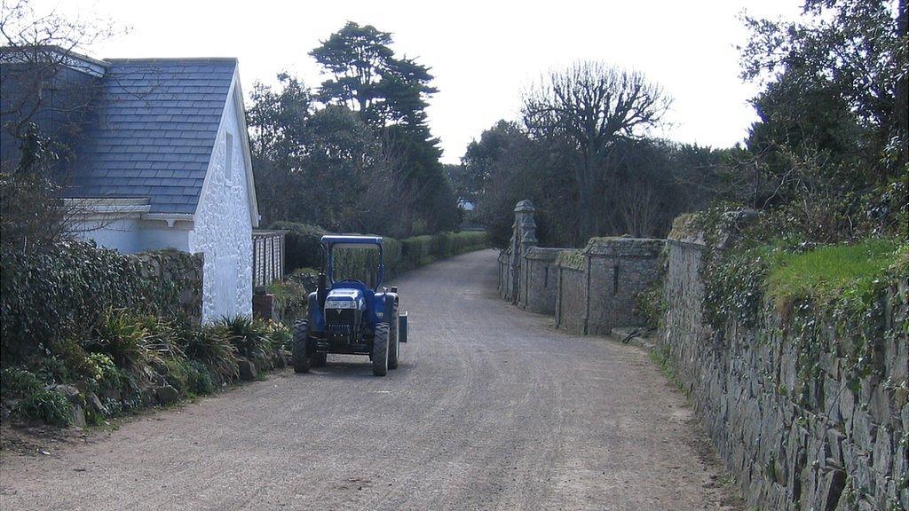 Tractor in a lane in Sark