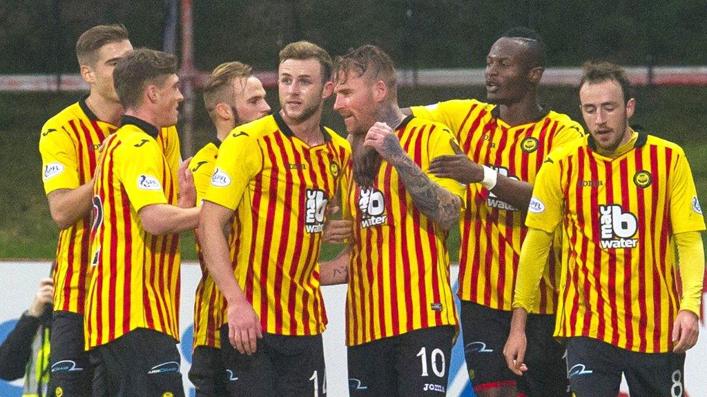 Ryan Stevenson is congratulated on his goal for Thistle