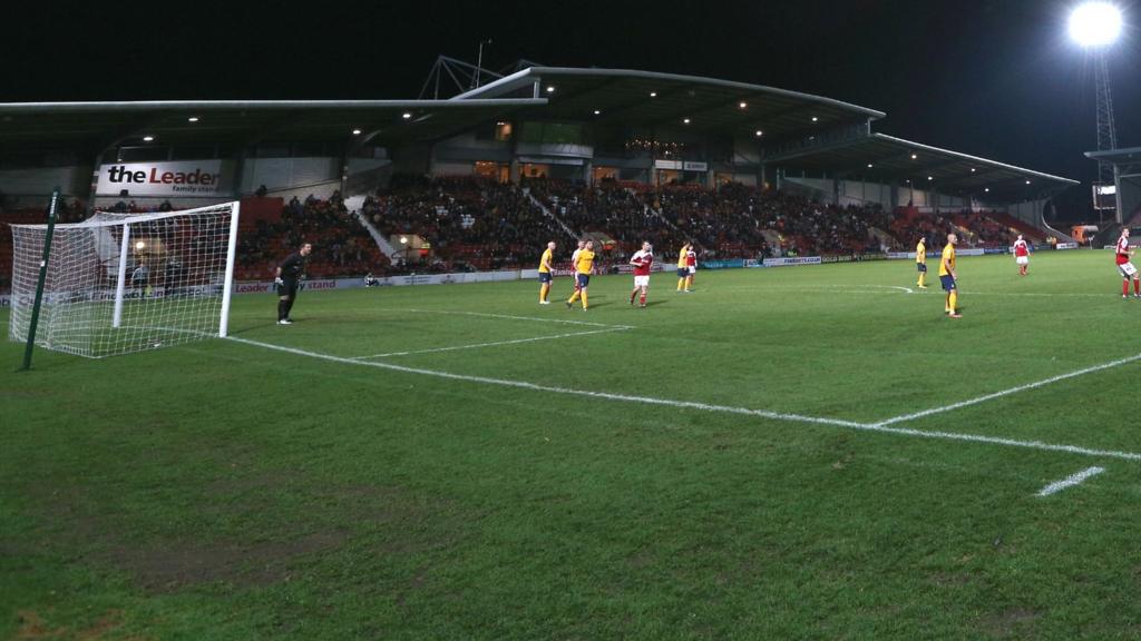 Wrexham's Racecourse Ground at night