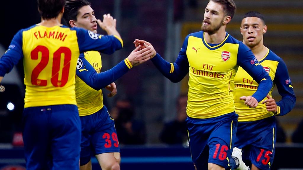 Aaron Ramsey celebrates his goal for Arsenal