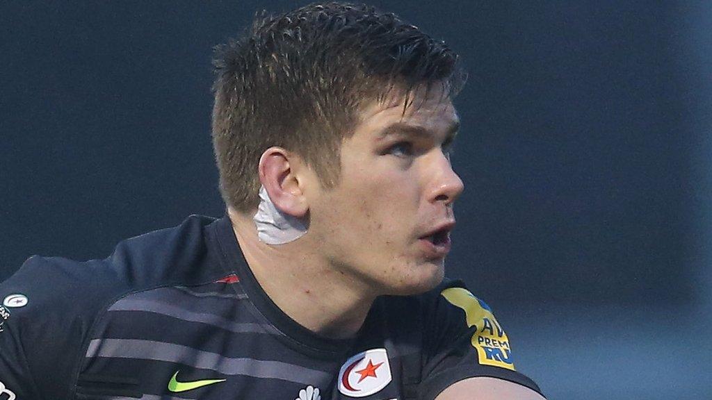 Owen Farrell wears the device in the win against London Irish on Saturday