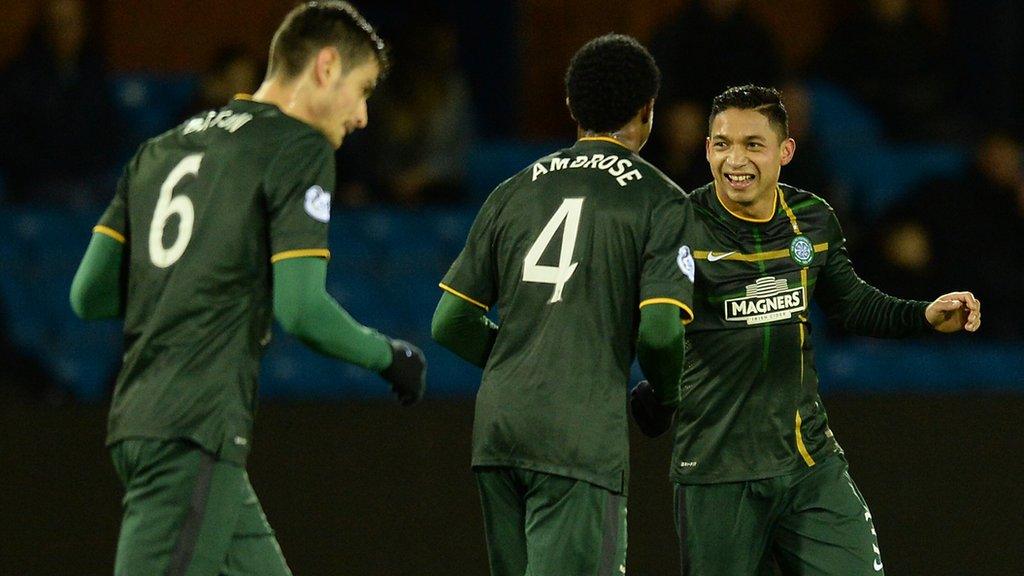 Celtic scorer Emilio Izaguirre is congratulated by Efe Ambrose