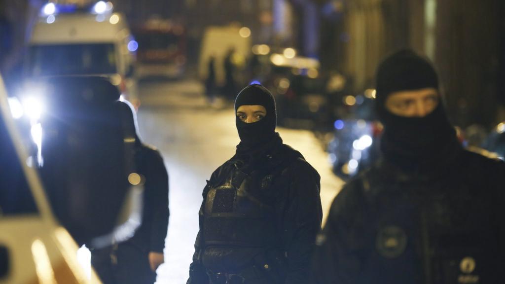 Belgian police block a street in the eastern town of Verviers, 15 January