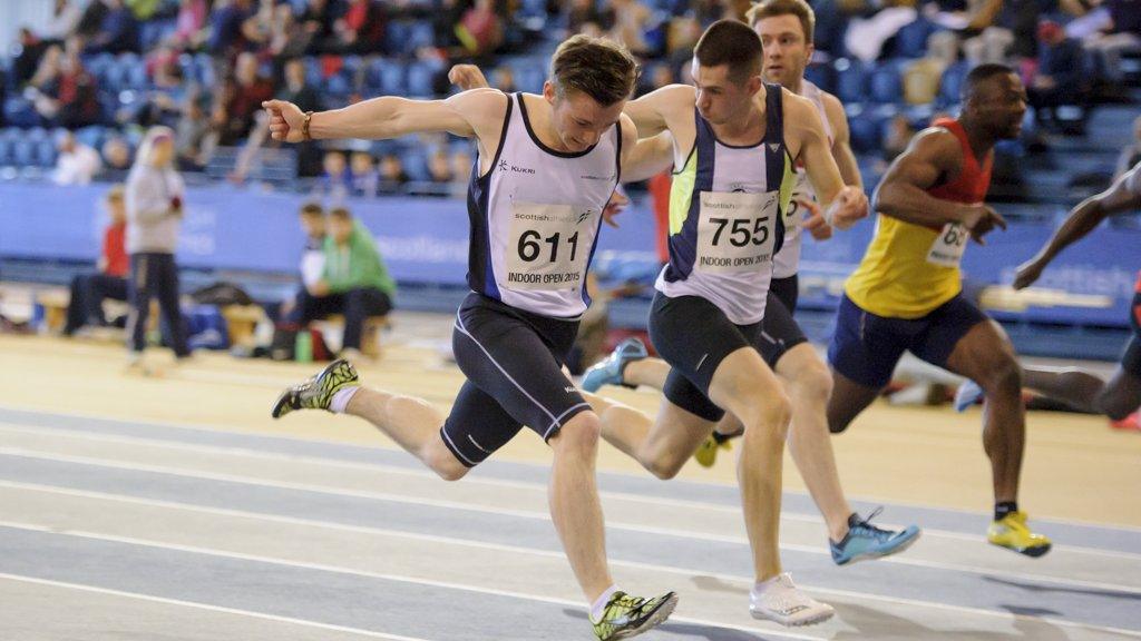 Cameron Tindle wins the 60m at the National Open