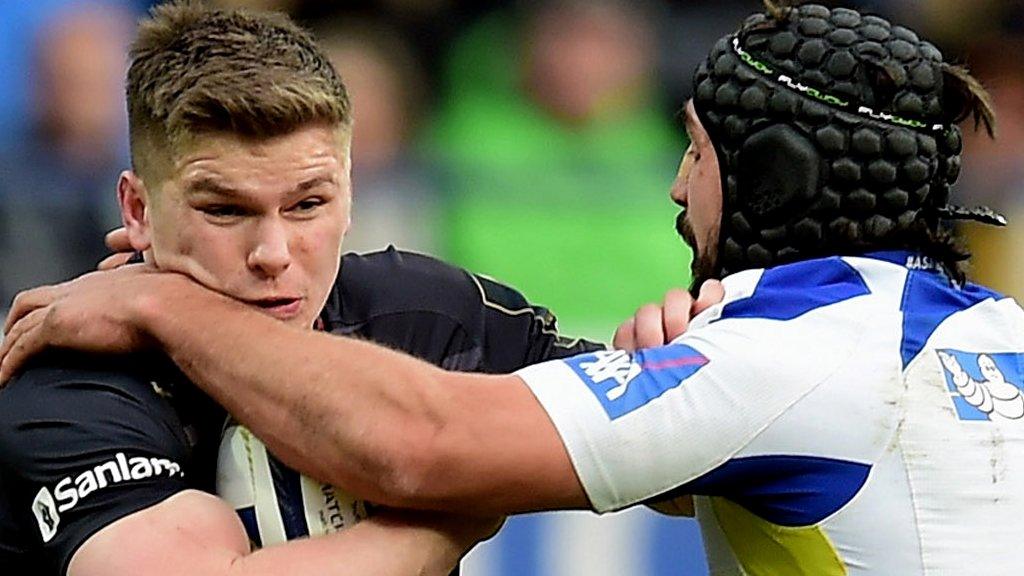 Owen Farrell was injured in a tackle by Clermont's Portugal flanker Julien Bardy