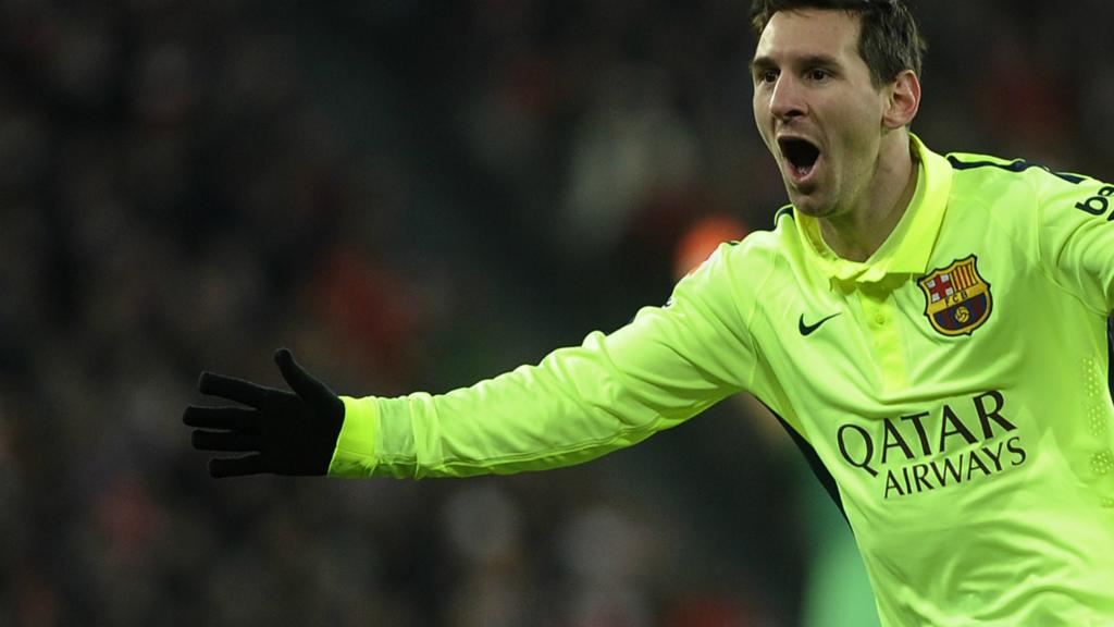 Lionel Messi celebrates for Barcelona