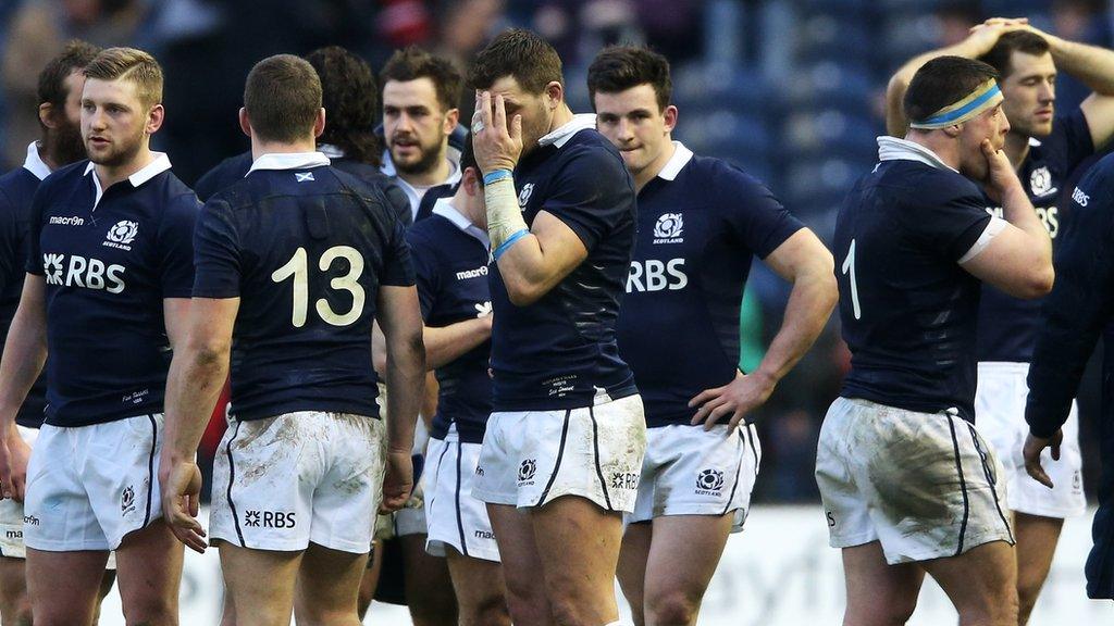 The Scotland players look dejected at full-time