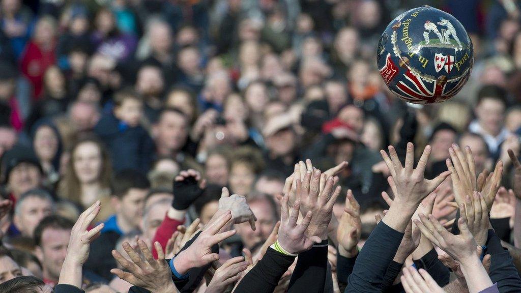 Shrovetide football match in Ashbourne, Derbyshire, on 18 February 2015