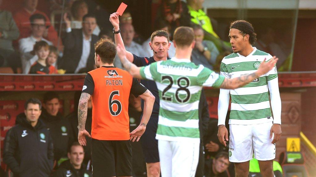 Craig Thomson sends off Paul Paton and Virgil Van Dijk