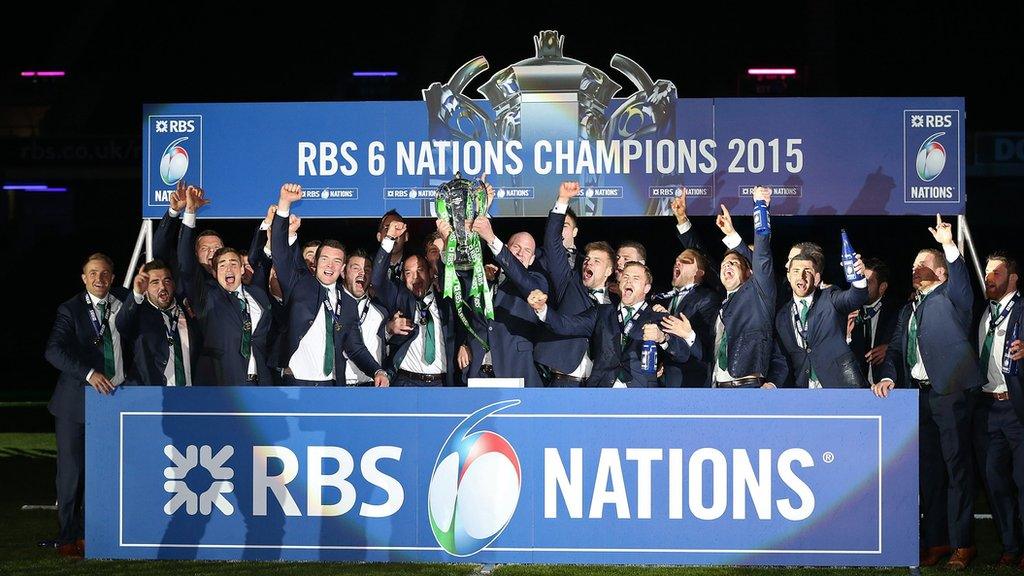 Ireland celebrate with Six Nations trophy