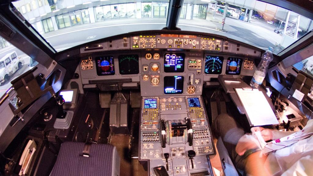 A picture made available on 26 March 2015 shows a view of the interior cockpit of the crashed Germanwings A320 aircraft with the identification number D-AIPX at Duesseldorf airport, Germany (22 March 2015)