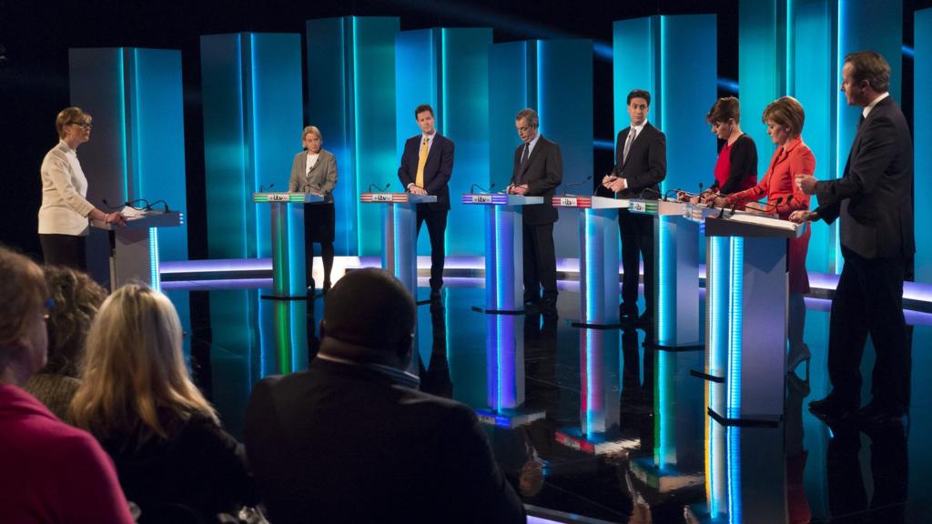 Leaders at the lecterns for the ITV studio debate