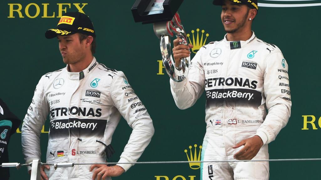 Hamilton and Rosberg on the podium