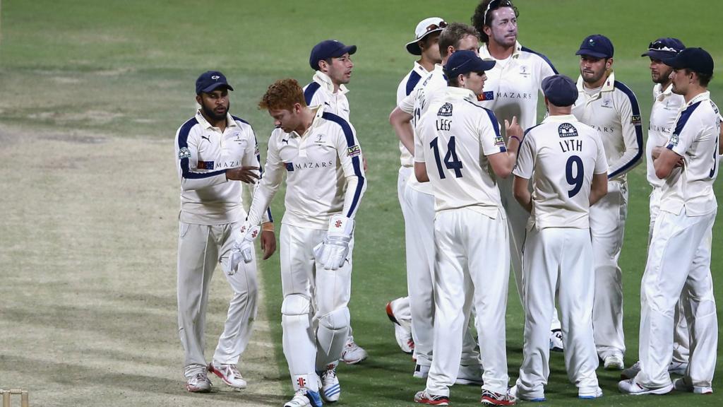 The Yorkshire cricket team celebrate a pre-season wicket