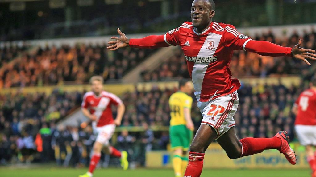 Albert Adomah celebrates