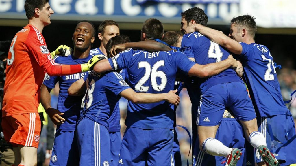 Chelsea celebrate after winning the league