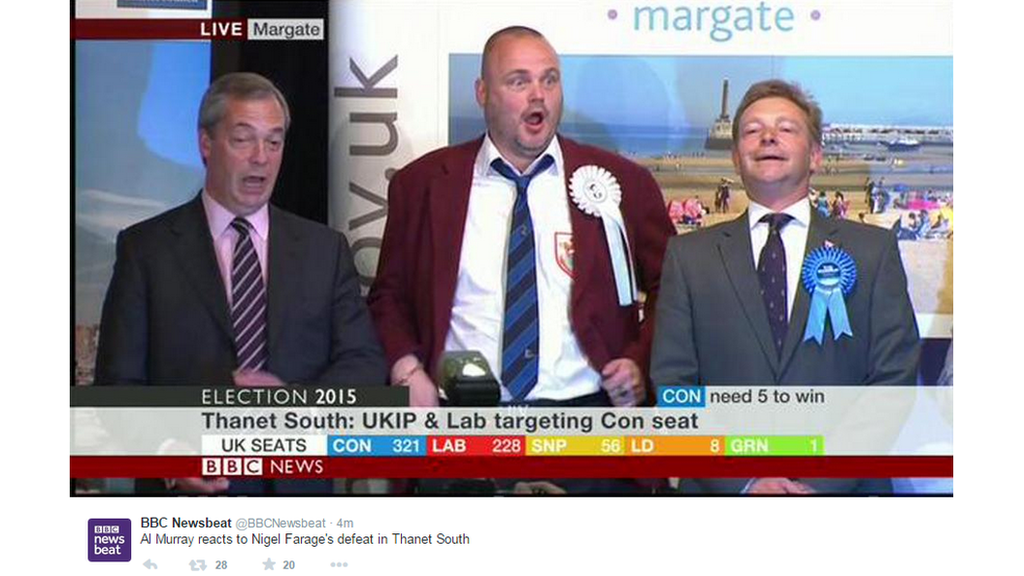 Tweet: Screen shot of Nigel Farage, Al Murray and Craig McKinley