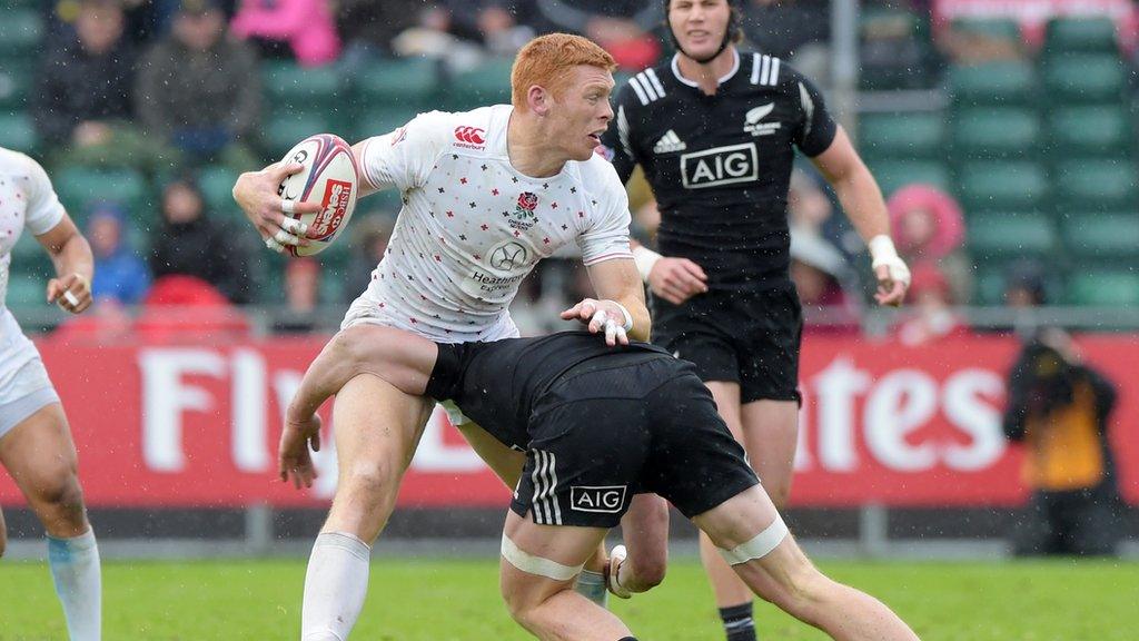 England's James Rodwell is tackled in Sunday's match against New Zealand