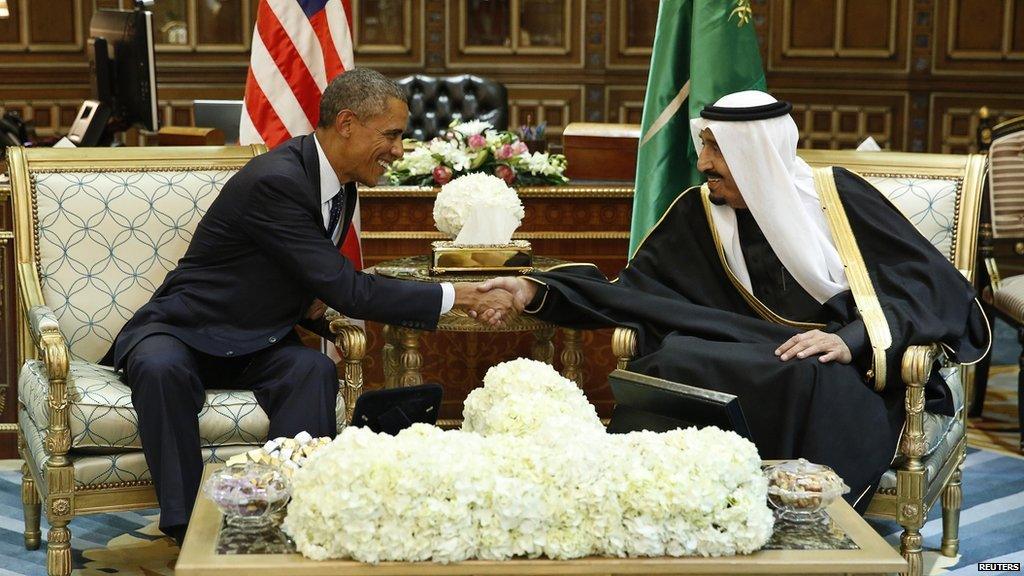 President Obama and King Salman shaking hands