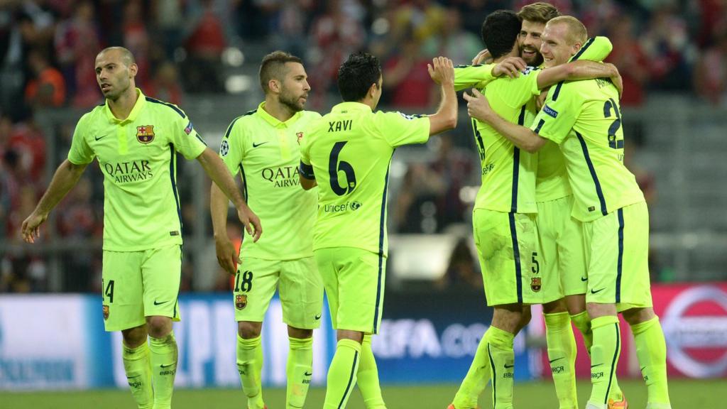 The Barcelona team progress to the final of the Champions League