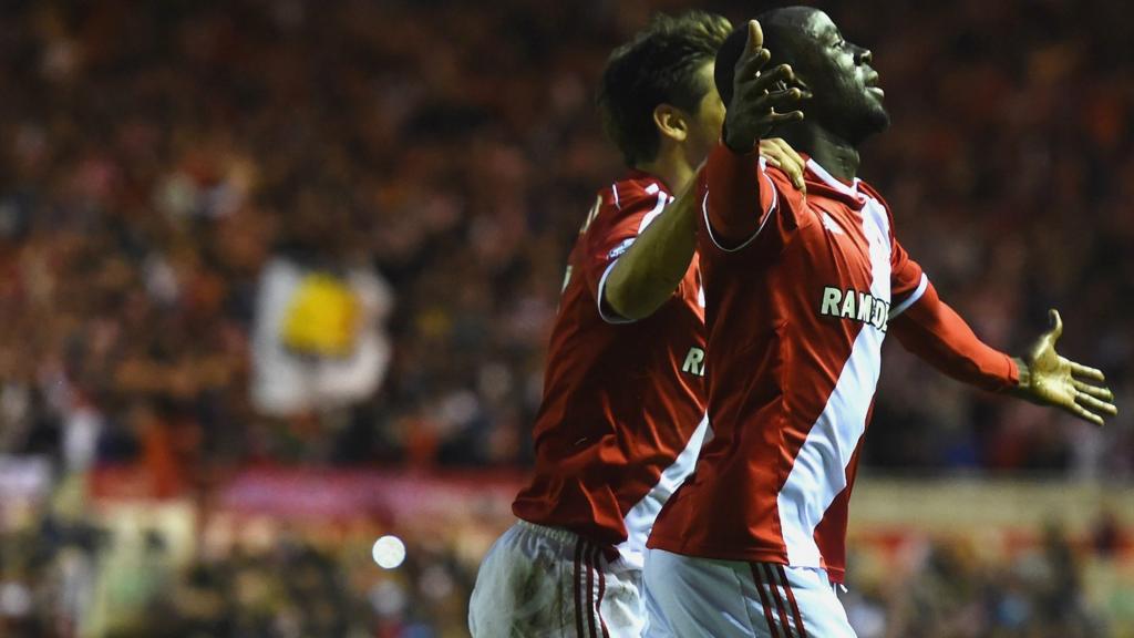 Albert Adomah celebrates scoring Middlesbrough's third