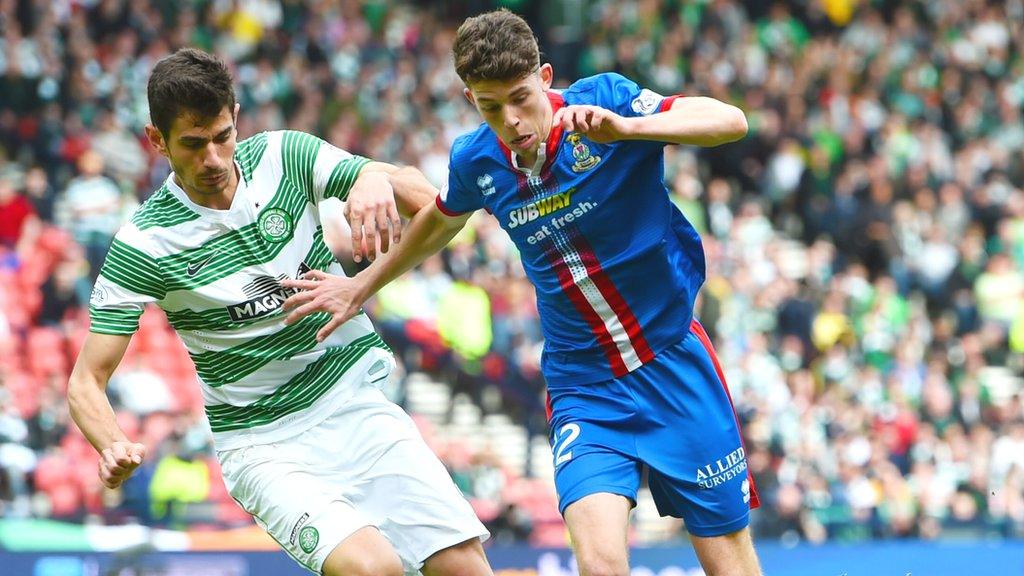 Inverness midfielder Ryan Christie holds off Celtic's Nir Bitton