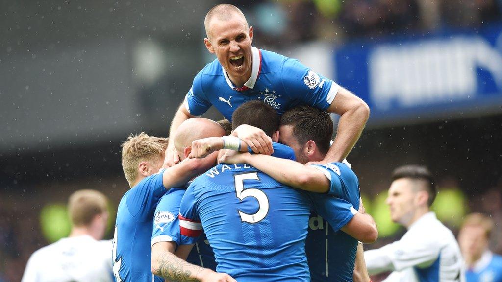 Kenny Miller and Rangers team-mates celebrate Lee Wallace's goal