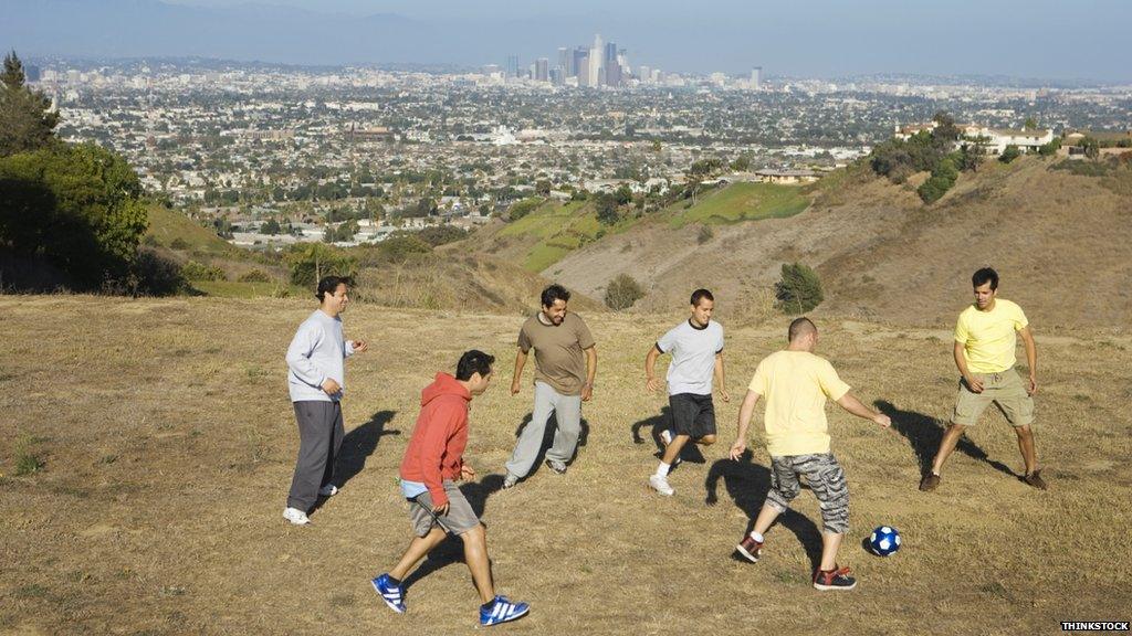 Men playing soccer in Los Angeles