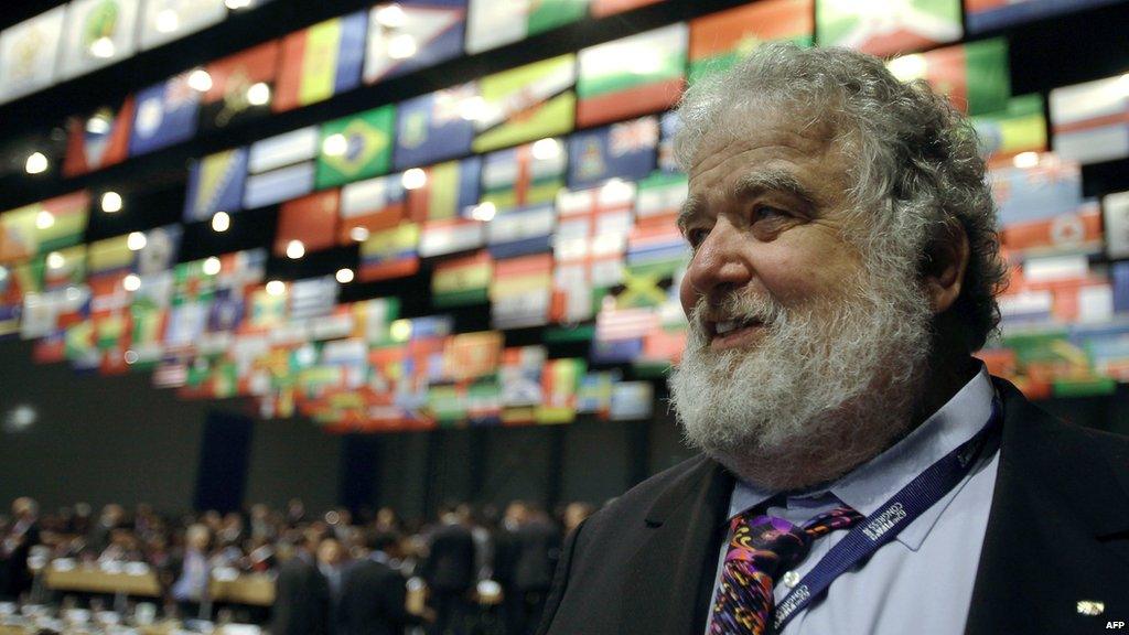 Member of the FIFA Executive Committee and Commissioner of the American Soccer League and Executive Vice President of the United States Soccer Federation and General Secretary of CONCACAF Chuck Blazer is seen in Hungexpo of Budapest 2012 25 May