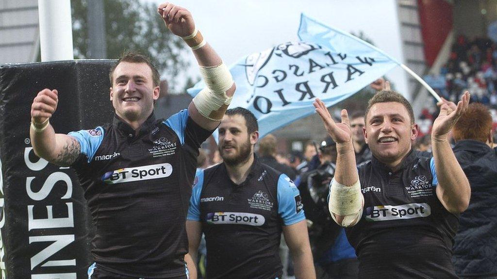 Stuart Hogg and Duncan Weir celebrate