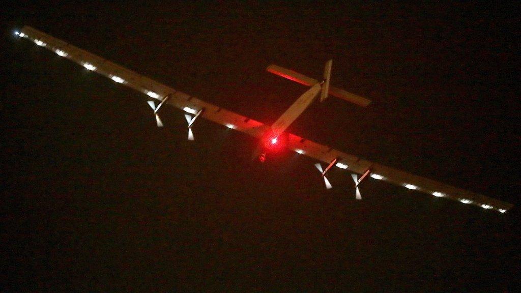 The Solar Impulse 2 takes off from Nanjing Lukou International Airport in Nanjing in eastern China